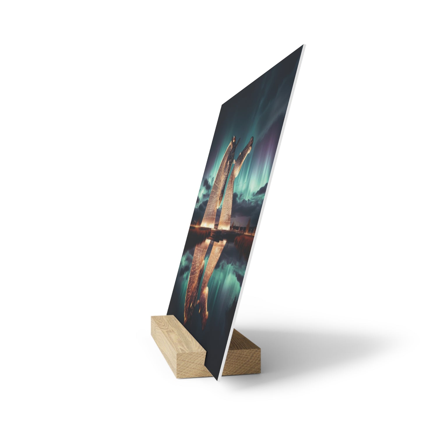 Kelpies Northern Lights Gallery Stand, Oak Picture Stand, Scotland Art, Scenery, Landmarks, Various Sizes