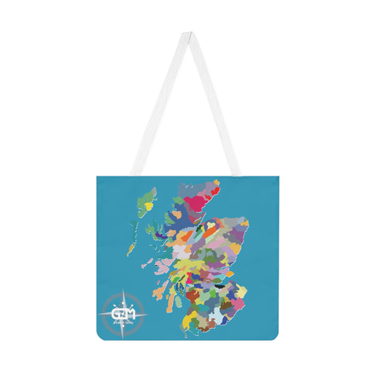 حقيبة كتف على شكل خريطة اسكتلندا للعشائر، باللون الفيروزي