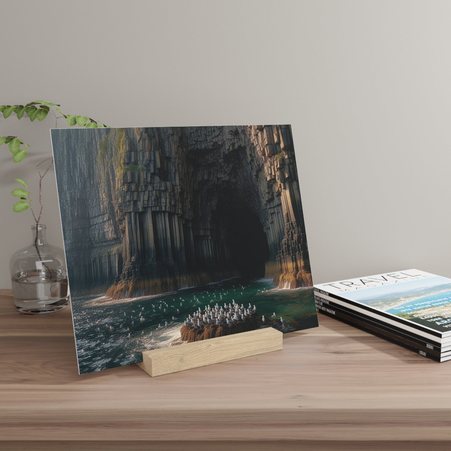 Scenic Collection Gallery Stand Fingal's Cave, Oak Picture Stand, Scotland Art, Scenery, Landmarks, Various Sizes