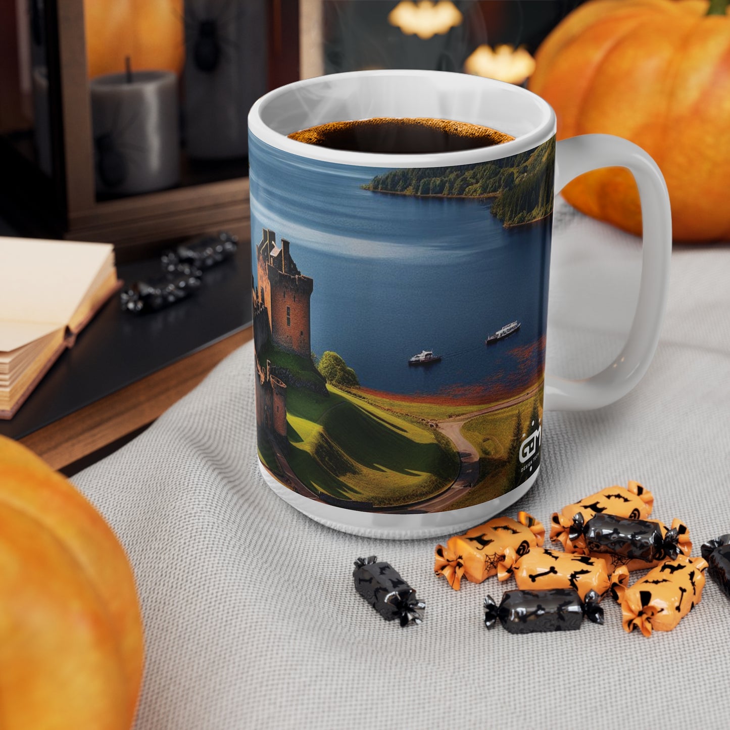 كوب قلعة Urquhart - بحيرة لوخ نيس، كوب القهوة، كوب الشاي، اسكتلندا، أبيض