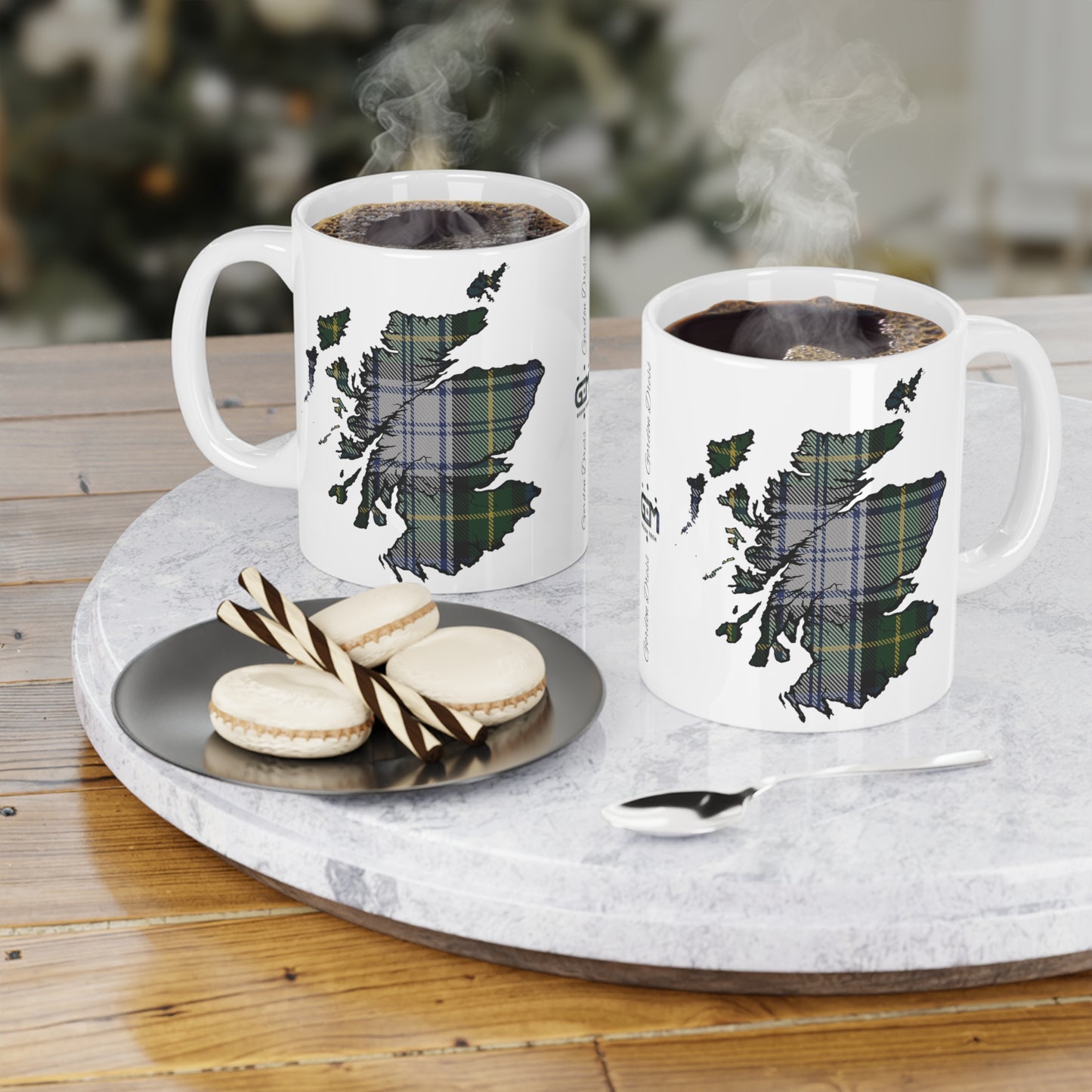 Scotland Tartan Map Mug - Gordon Dress Tartan, Various Sizes