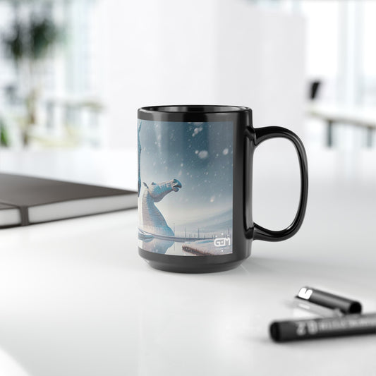 Kelpies in Winter Mug, Tasse à café, Tasse à thé, Art écossais, Monuments écossais, Nature écossaise, Noir