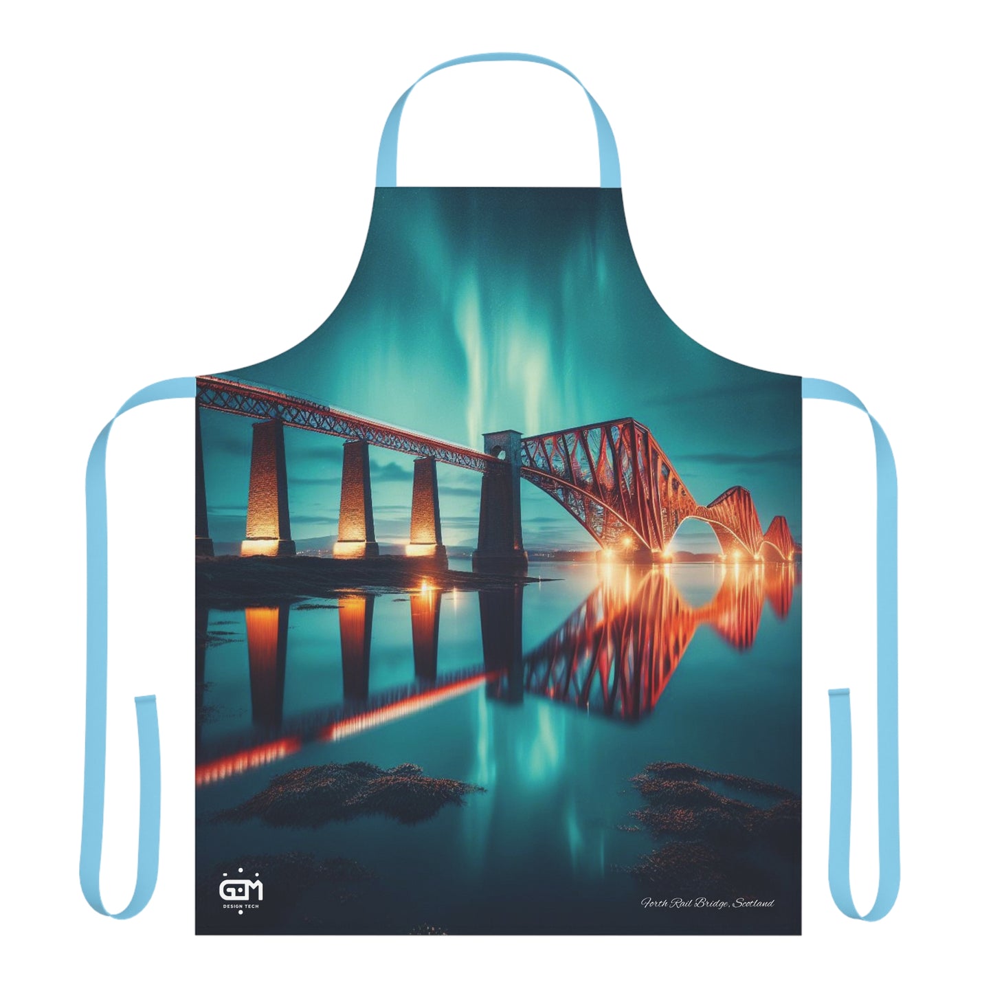 Forth Rail Bridge Northern Lights Tablier, Art écossais, Monuments écossais, Nature écossaise, Vêtements de cuisine, Accessoire de chef