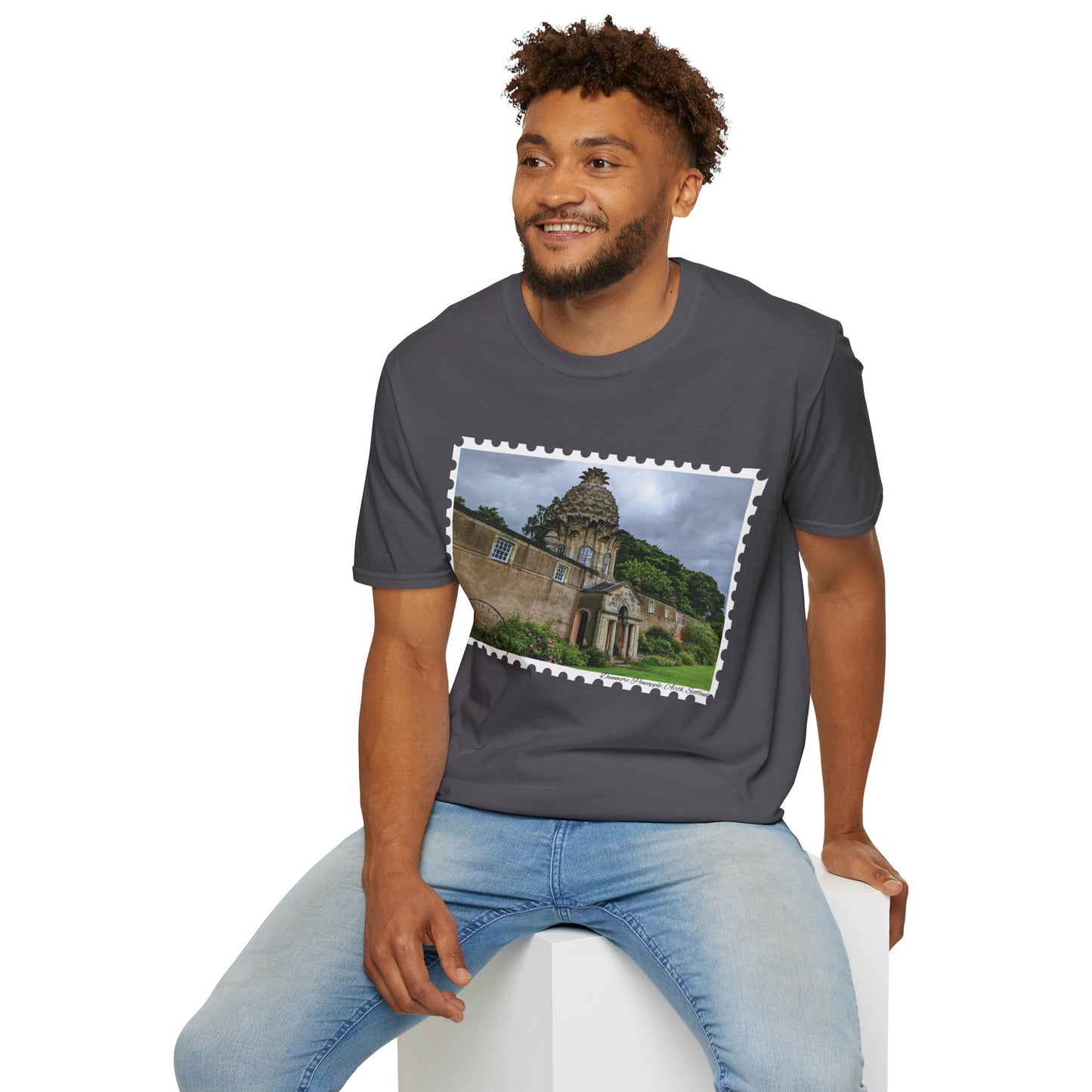 تي شيرت Postcard Dunmore Pineapple Photo Softstyle، تي شيرت للجنسين، قميص اسكتلندا، ألوان مختلفة