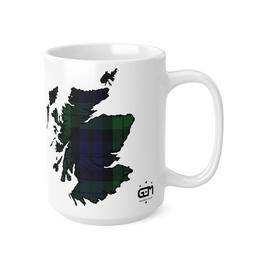 Black Watch Tartan Scotland Map Mug, Coffee Cup, Tea Cup, Scotland, White