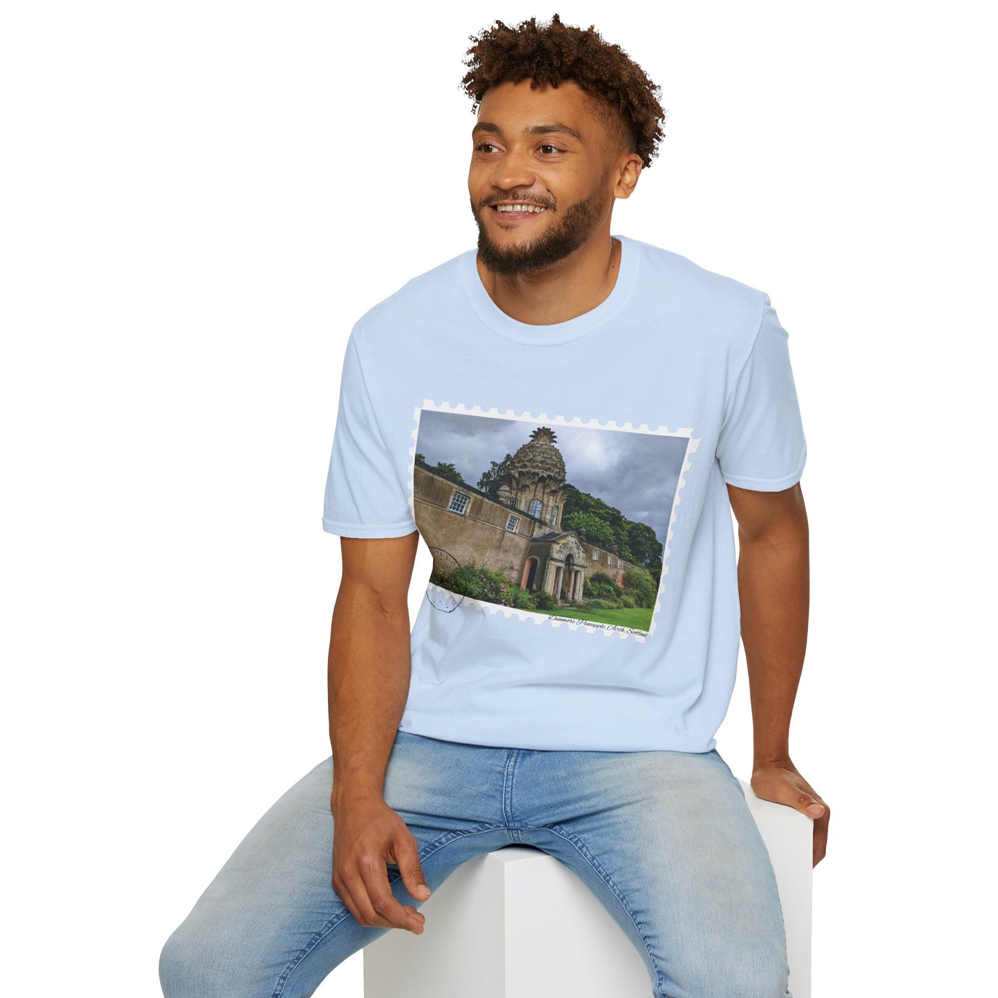 تي شيرت Postcard Dunmore Pineapple Photo Softstyle، تي شيرت للجنسين، قميص اسكتلندا، ألوان مختلفة