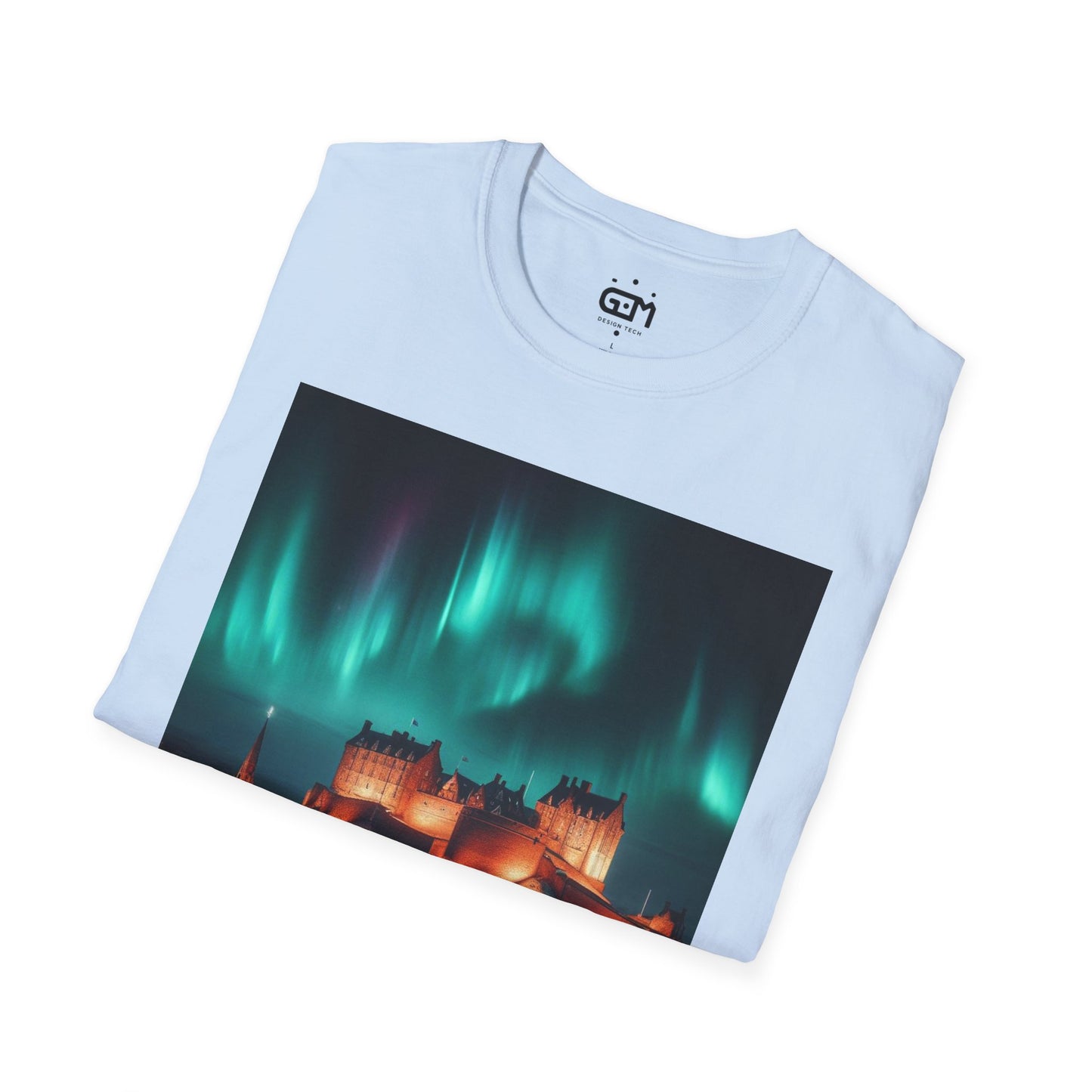 Edinburgh Castle with Northern Lights Softstyle Unisex T-Shirt, Scotland Tee