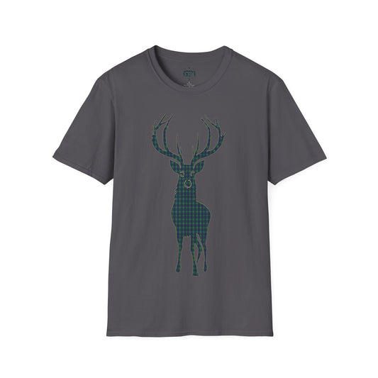Tartan Stag Softstyle T-Shirt - Douglas Tartan, Tee unisexe, Paysage écossais, Différentes couleurs