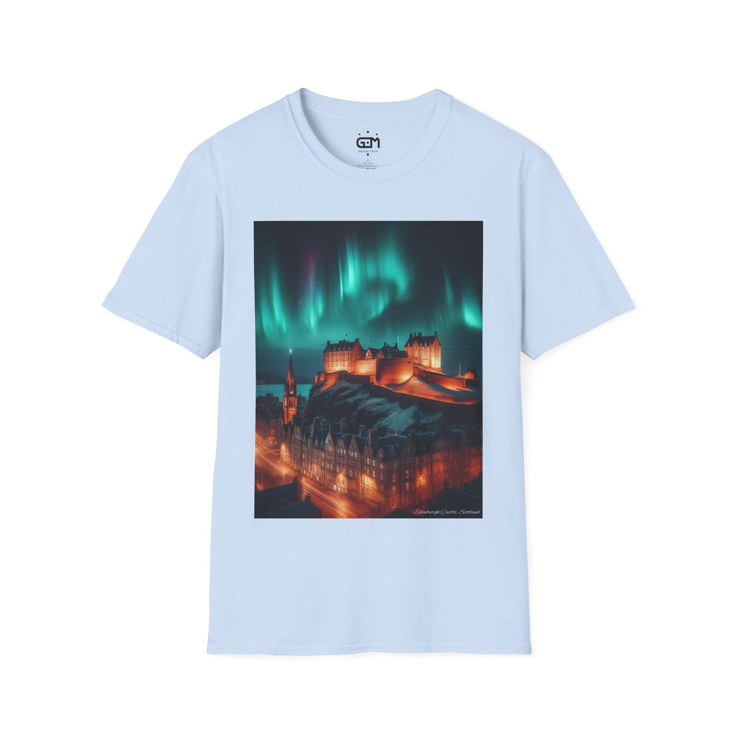 Edinburgh Castle with Northern Lights Softstyle Unisex T-Shirt, Scotland Tee