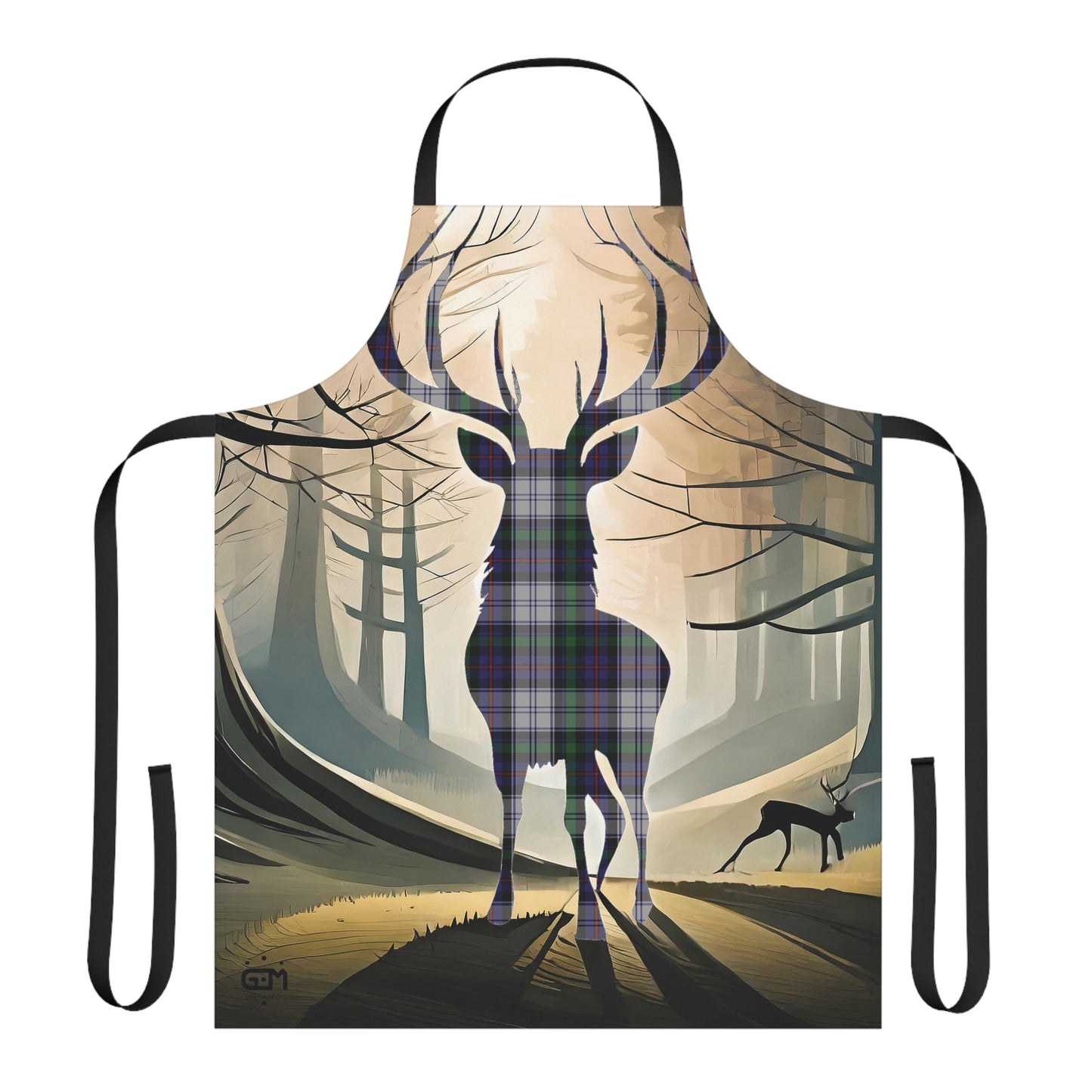Tartan Stag Woodland Scene Apron - Argyle Dress Tartan, Scottish Cooking Apparel, Chef Accessory
