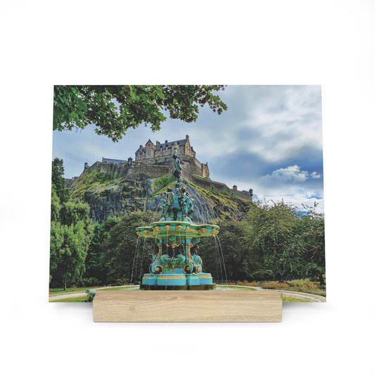 Photo Collection Gallery Stand Ross Fountain & Edinburgh Castle, Oak Picture Stand, Scotland Art, Scenery, Landmarks, Various Sizes