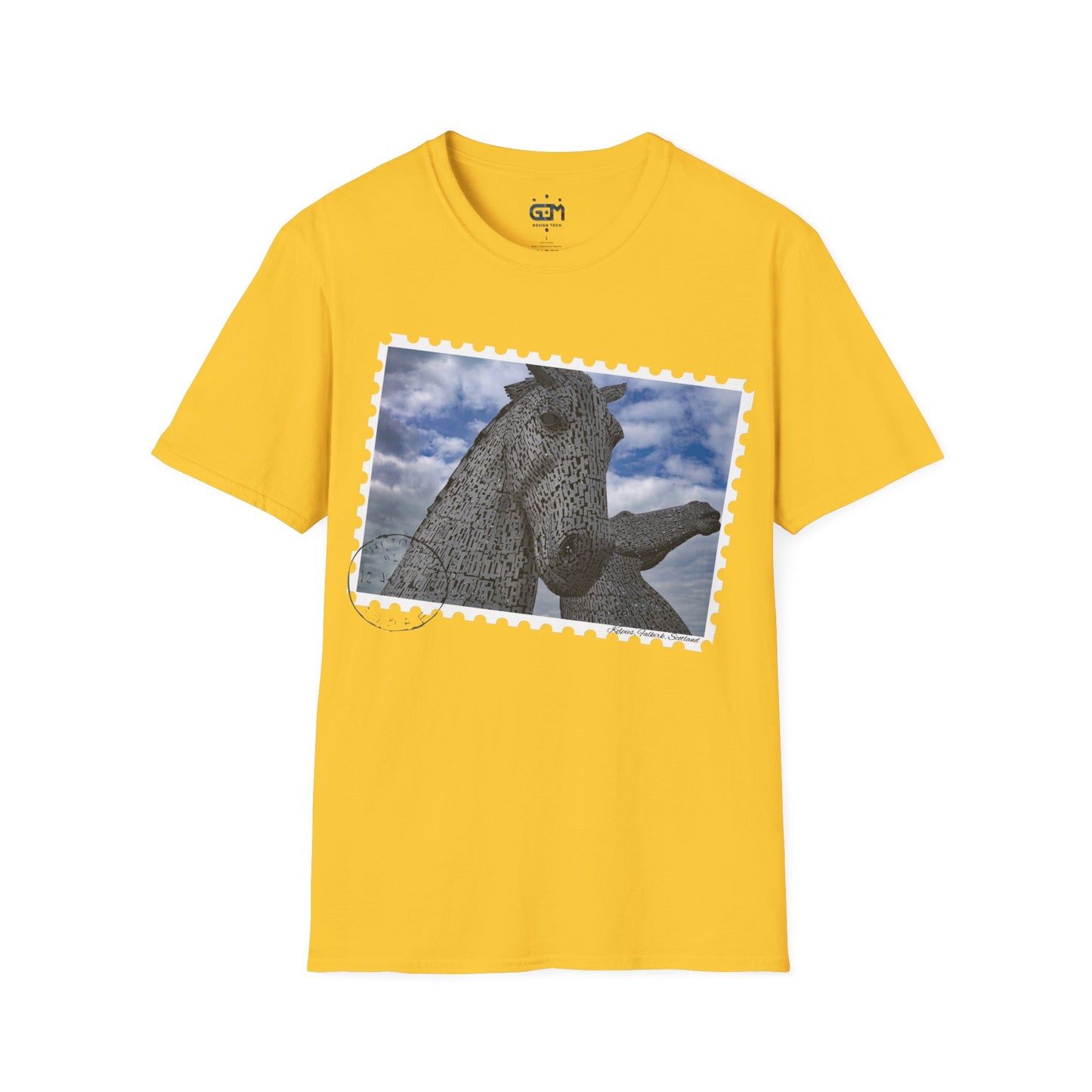 تي شيرت Postcard Kelpies Photo Softstyle، تي شيرت للجنسين، قميص اسكتلندا، ألوان مختلفة