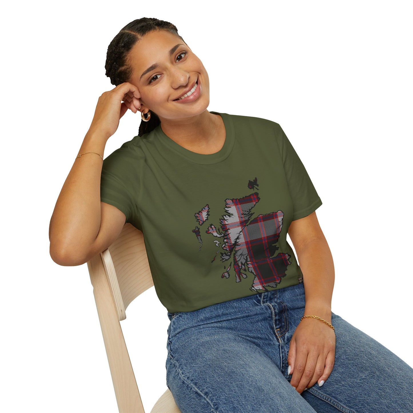 Tartan Scotland Map Softstyle Unisex T-Shirt - MacPherson Tartan Tee