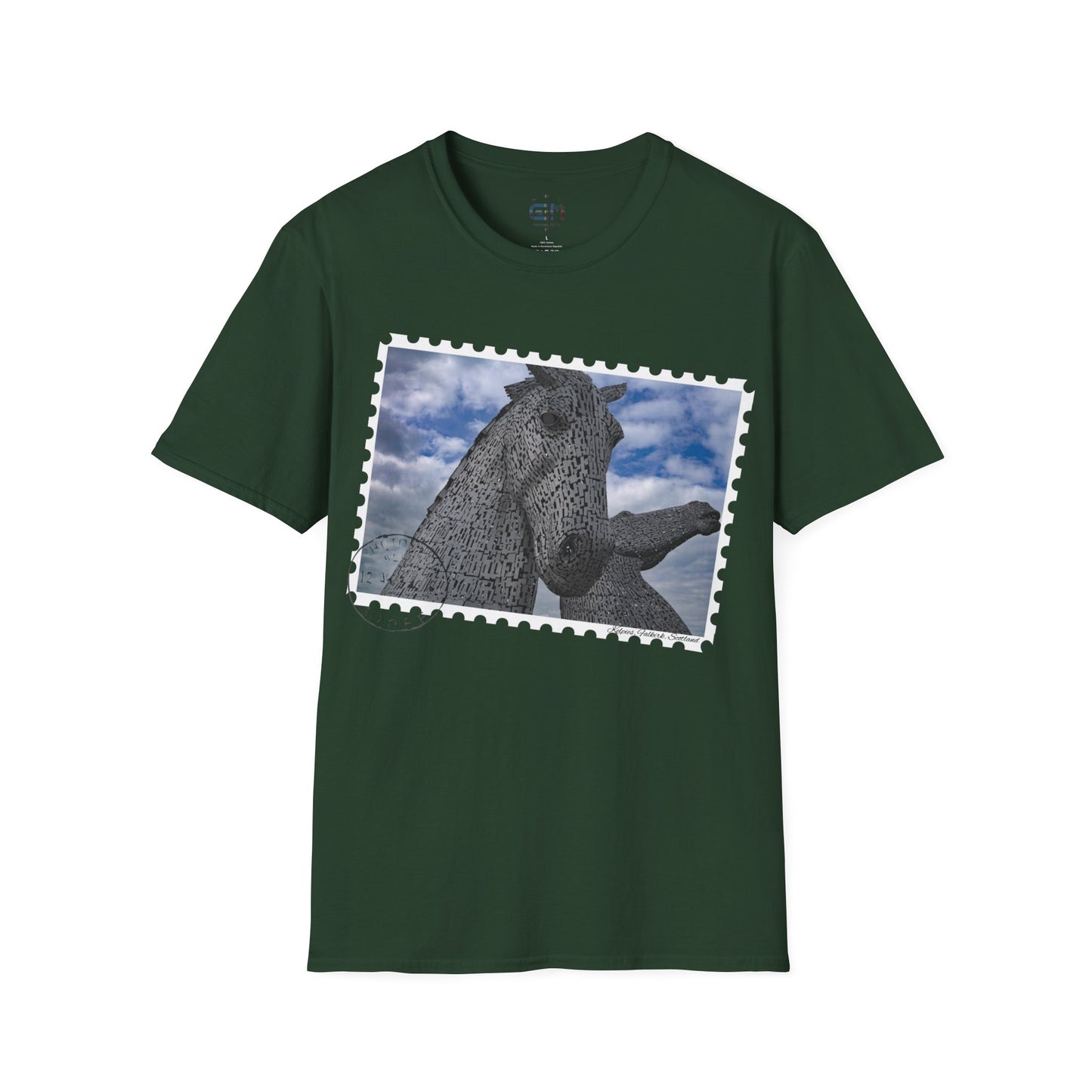 تي شيرت Postcard Kelpies Photo Softstyle، تي شيرت للجنسين، قميص اسكتلندا، ألوان مختلفة