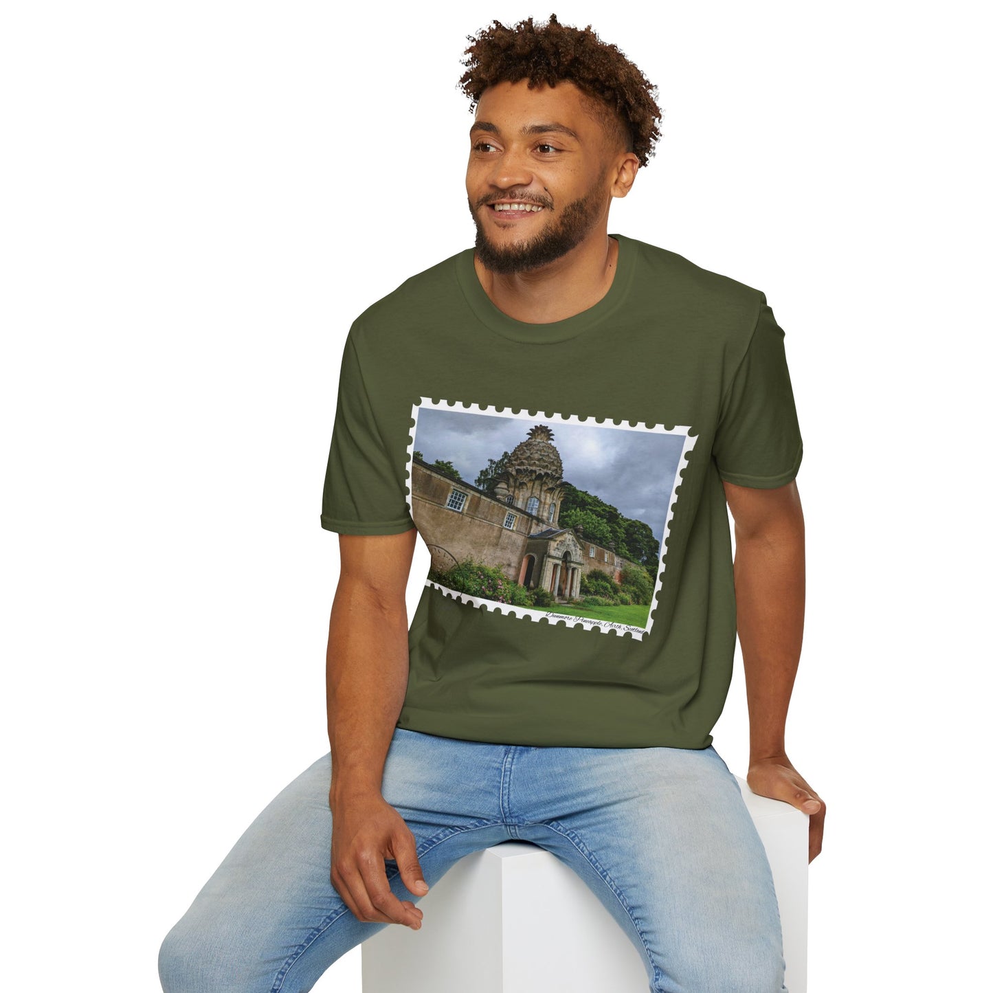 تي شيرت Postcard Dunmore Pineapple Photo Softstyle، تي شيرت للجنسين، قميص اسكتلندا، ألوان مختلفة