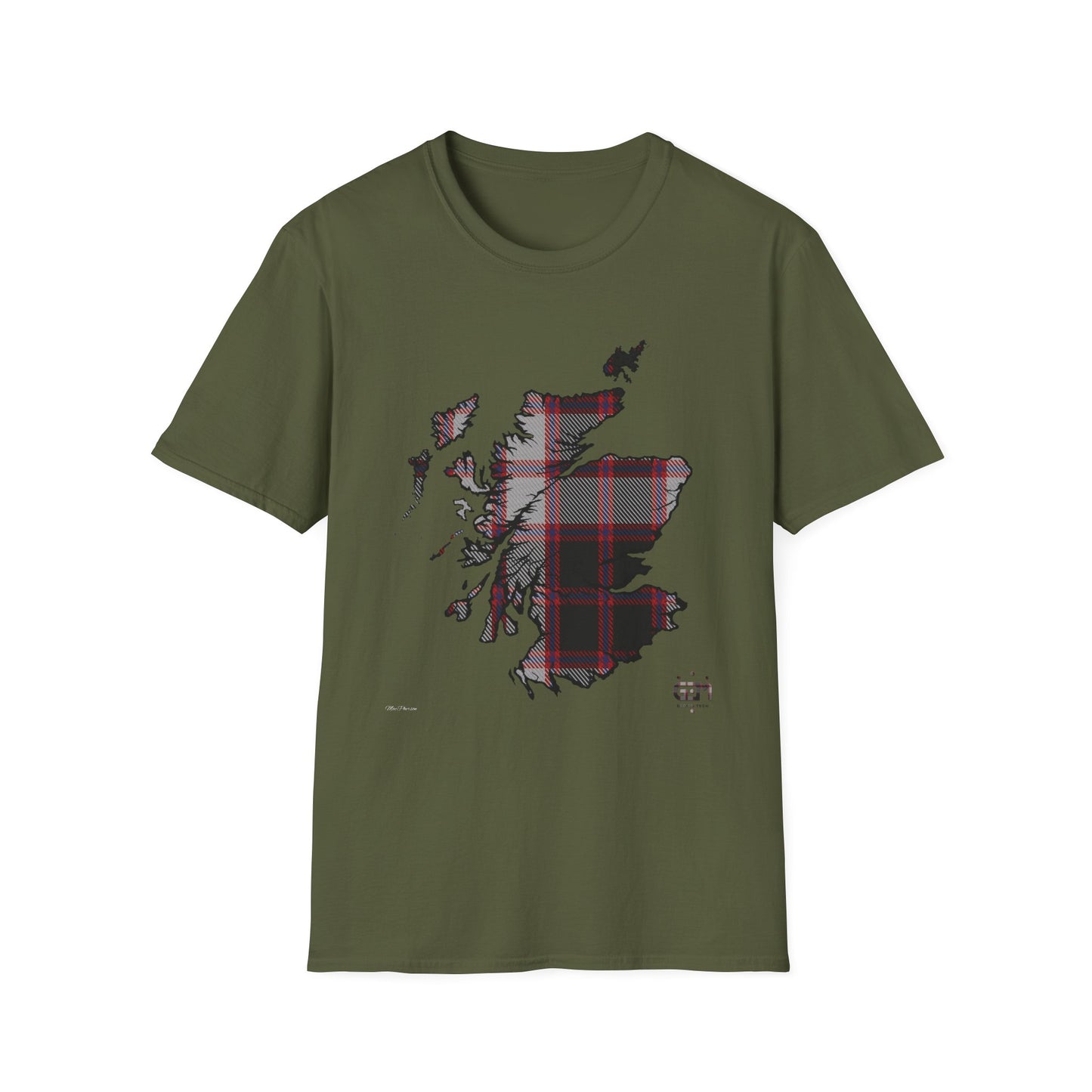 Tartan Scotland Map Softstyle Unisex T-Shirt - MacPherson Tartan Tee