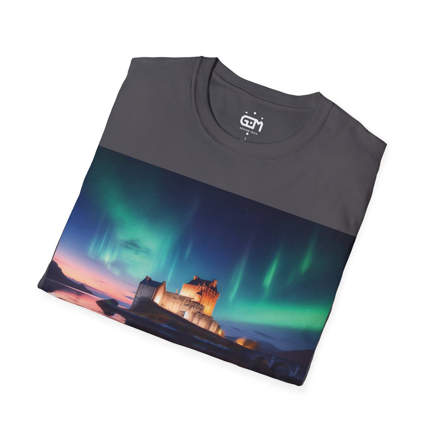 Eilean Donan Castle with Northern Lights Softstyle T-Shirt, Unisex Tee, Scotland Shirt, Scottish Landmark, Nature, Scenery, Various Colours