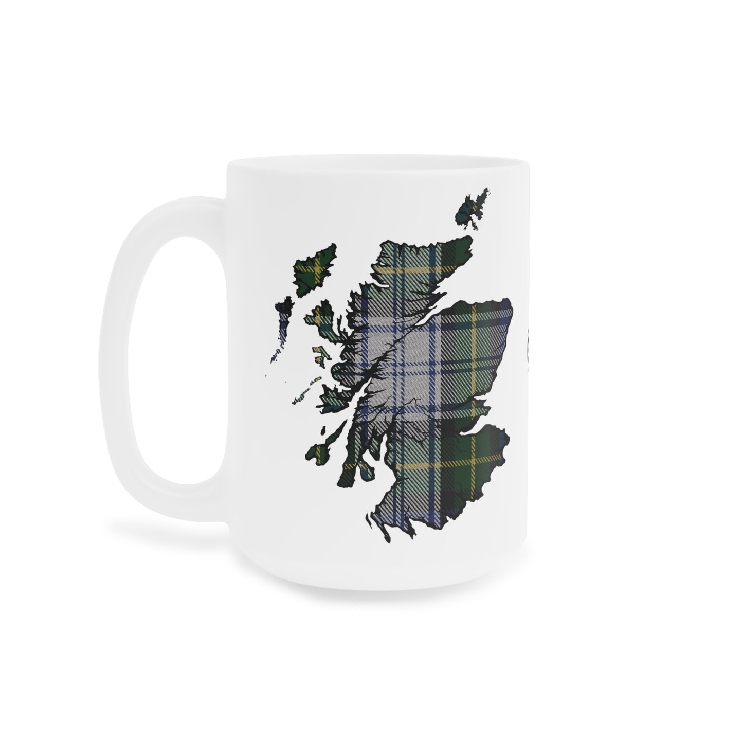 Scotland Tartan Map Mug - Gordon Dress Tartan, Various Sizes