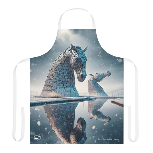 Kelpies in Winter Apron, Scotland Apron, Scottish Art, Scotland Landmark, Cooking Apparel, Chef Accessory