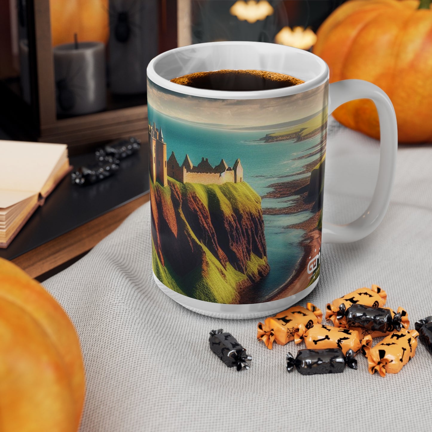 كوب قلعة Dunnottar - Stonehaven، كوب القهوة، كوب الشاي، اسكتلندا، أبيض