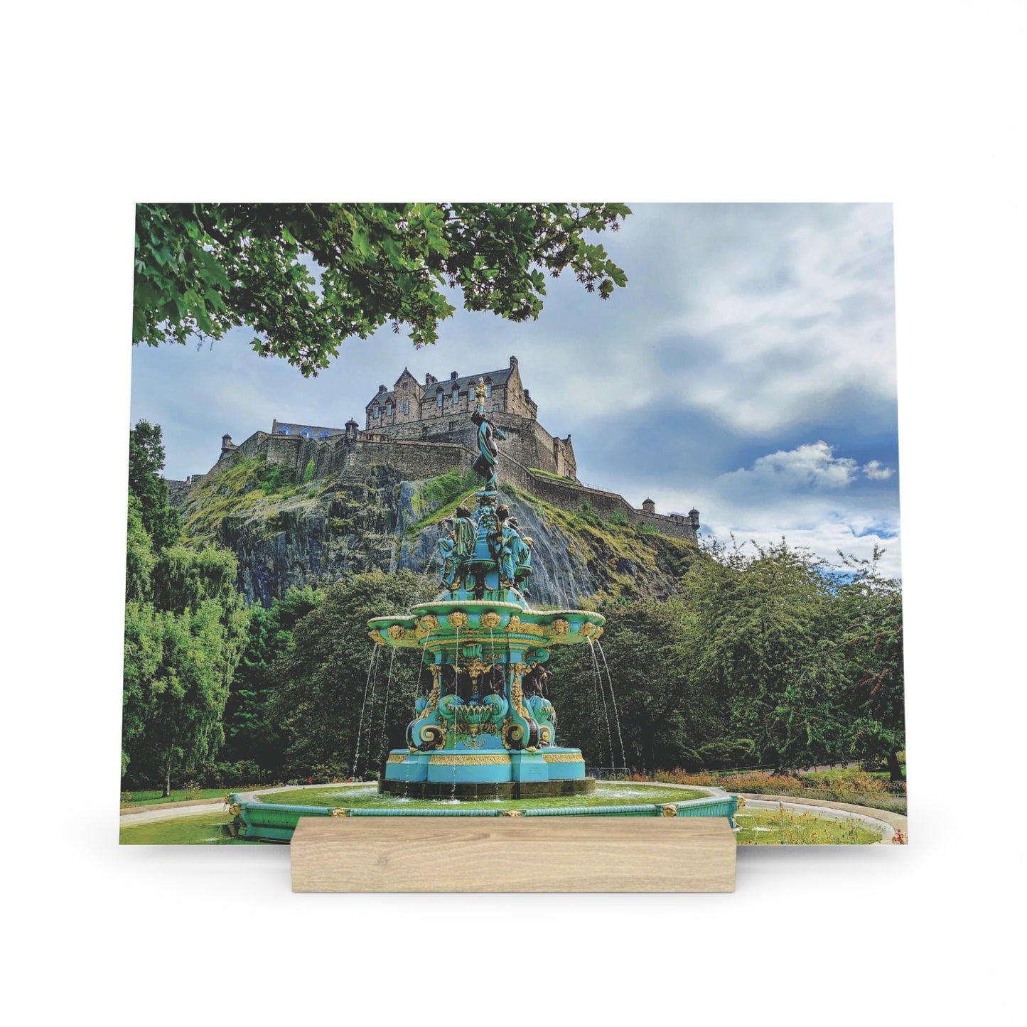 Photo Collection Gallery Stand Ross Fountain & Edinburgh Castle, Oak Picture Stand, Scotland Art, Scenery, Landmarks, Various Sizes