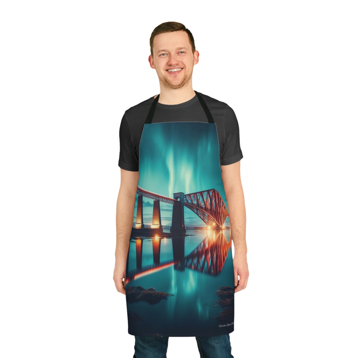 Forth Rail Bridge Northern Lights Tablier, Art écossais, Monuments écossais, Nature écossaise, Vêtements de cuisine, Accessoire de chef