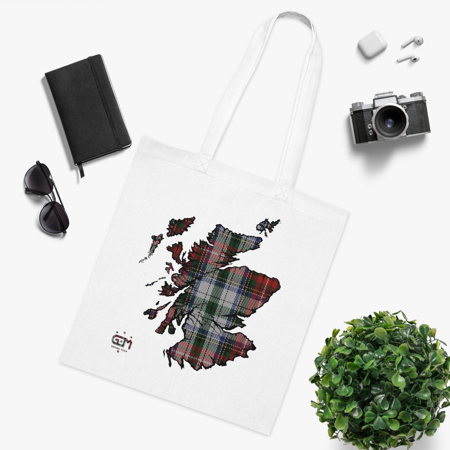 Sac fourre-tout en coton réversible avec carte tartan d'Écosse - Stewart Tartan