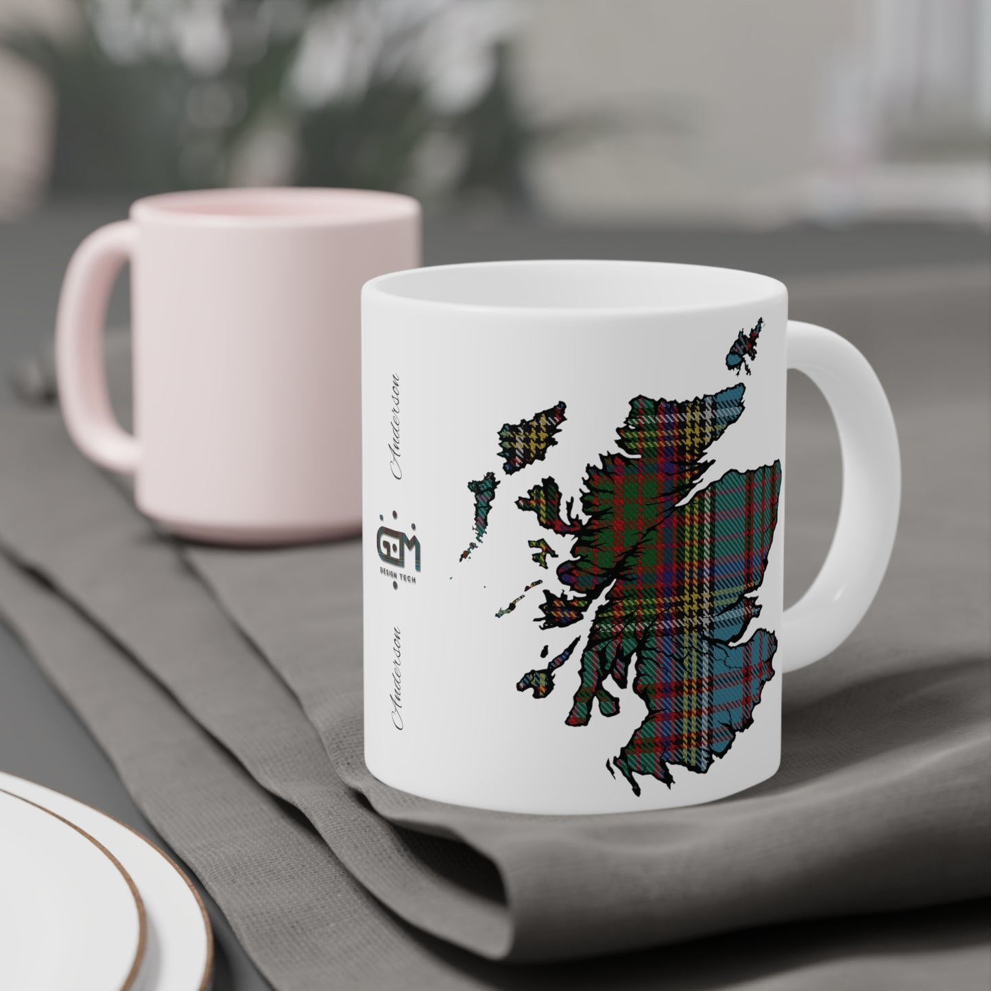 Scotland Tartan Map Mug - Anderson Tartan, Various Sizes