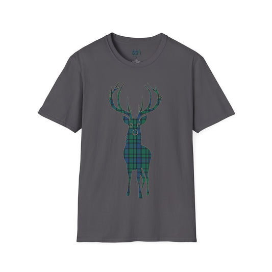 Tartan Stag Softstyle T-Shirt - Flower of Scotland Tartan, Tee Unisex, Paysage écossais, Différentes couleurs