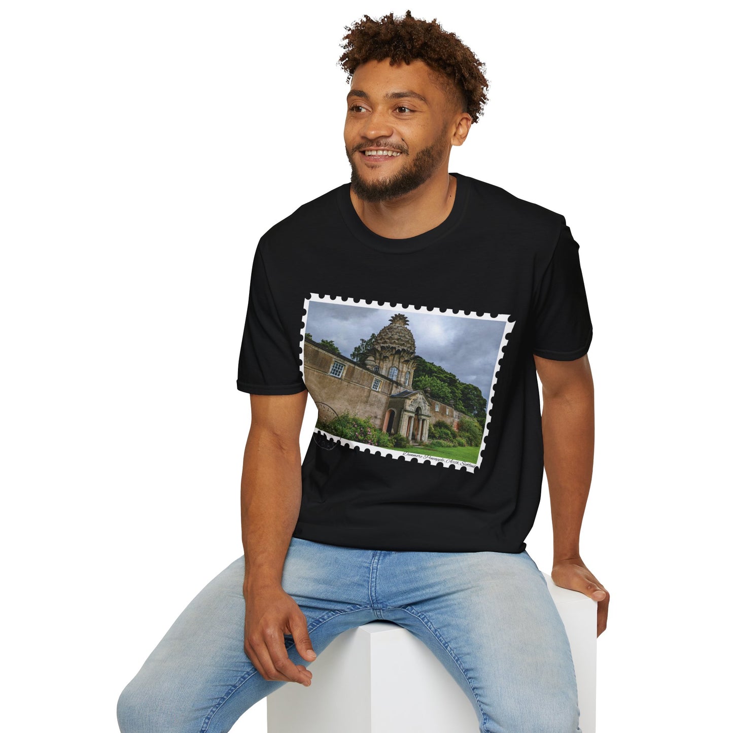 تي شيرت Postcard Dunmore Pineapple Photo Softstyle، تي شيرت للجنسين، قميص اسكتلندا، ألوان مختلفة