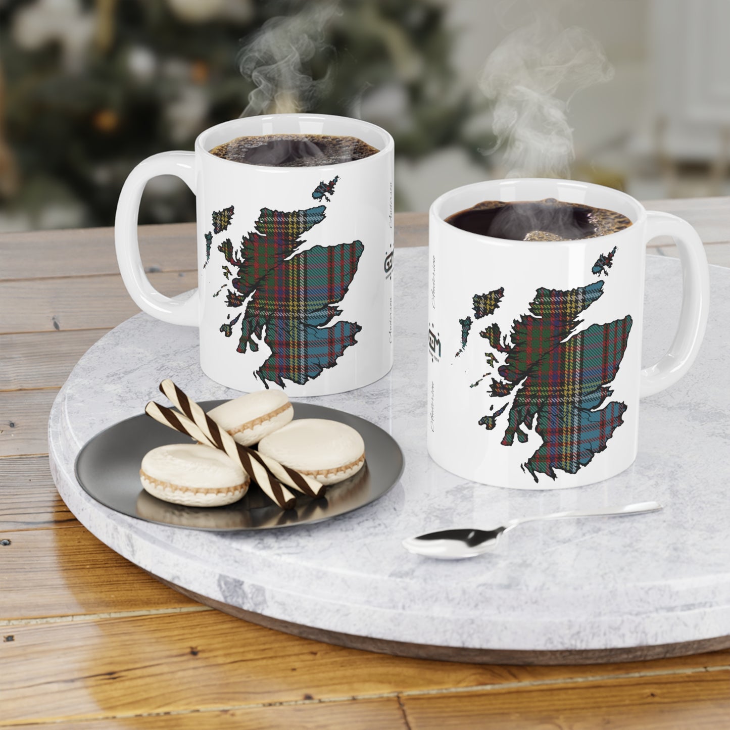 Scotland Tartan Map Mug - Anderson Tartan, Various Sizes
