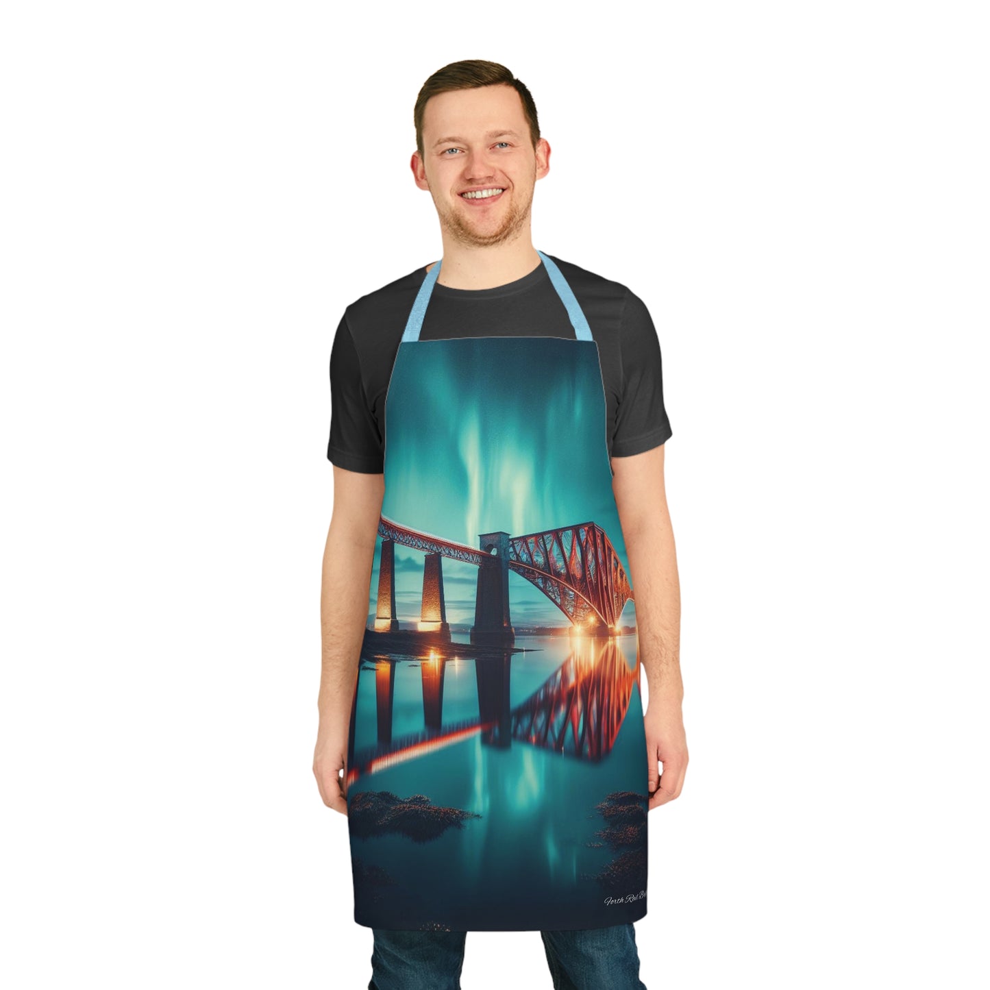 Forth Rail Bridge Northern Lights Tablier, Art écossais, Monuments écossais, Nature écossaise, Vêtements de cuisine, Accessoire de chef