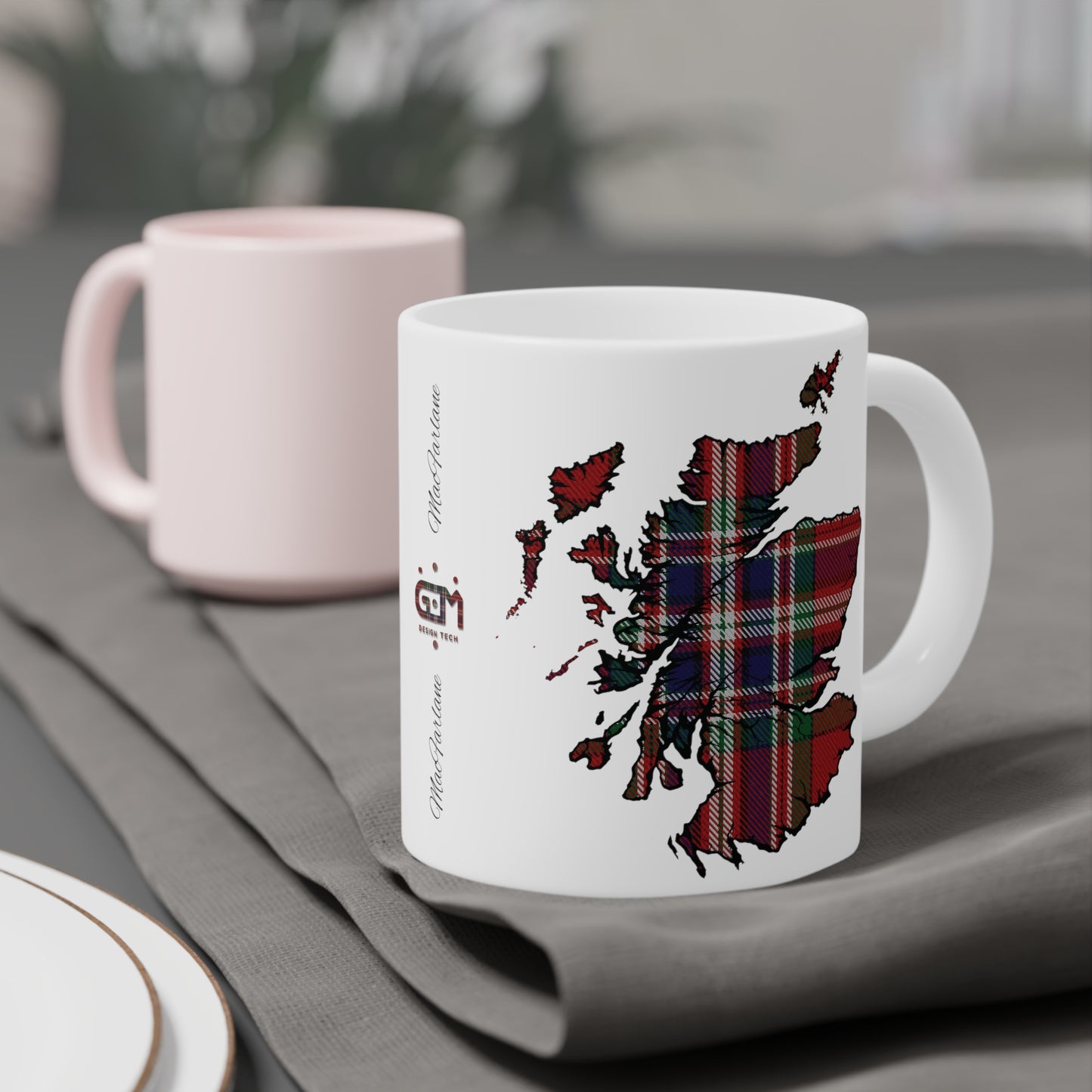 Scotland Tartan Map Mug - MacFarlane Tartan, Various Sizes