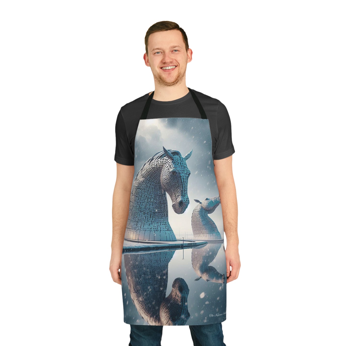 Kelpies in Winter Apron, Scotland Apron, Scottish Art, Scotland Landmark, Cooking Apparel, Chef Accessory