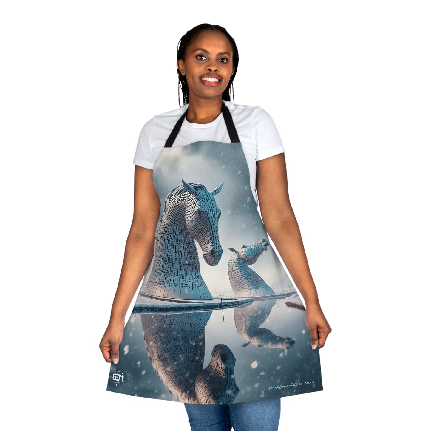 Kelpies in Winter Apron, Scotland Apron, Scottish Art, Scotland Landmark, Cooking Apparel, Chef Accessory