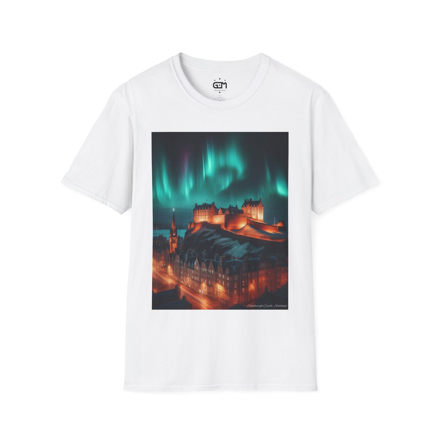 Edinburgh Castle with Northern Lights Softstyle Unisex T-Shirt, Scotland Tee