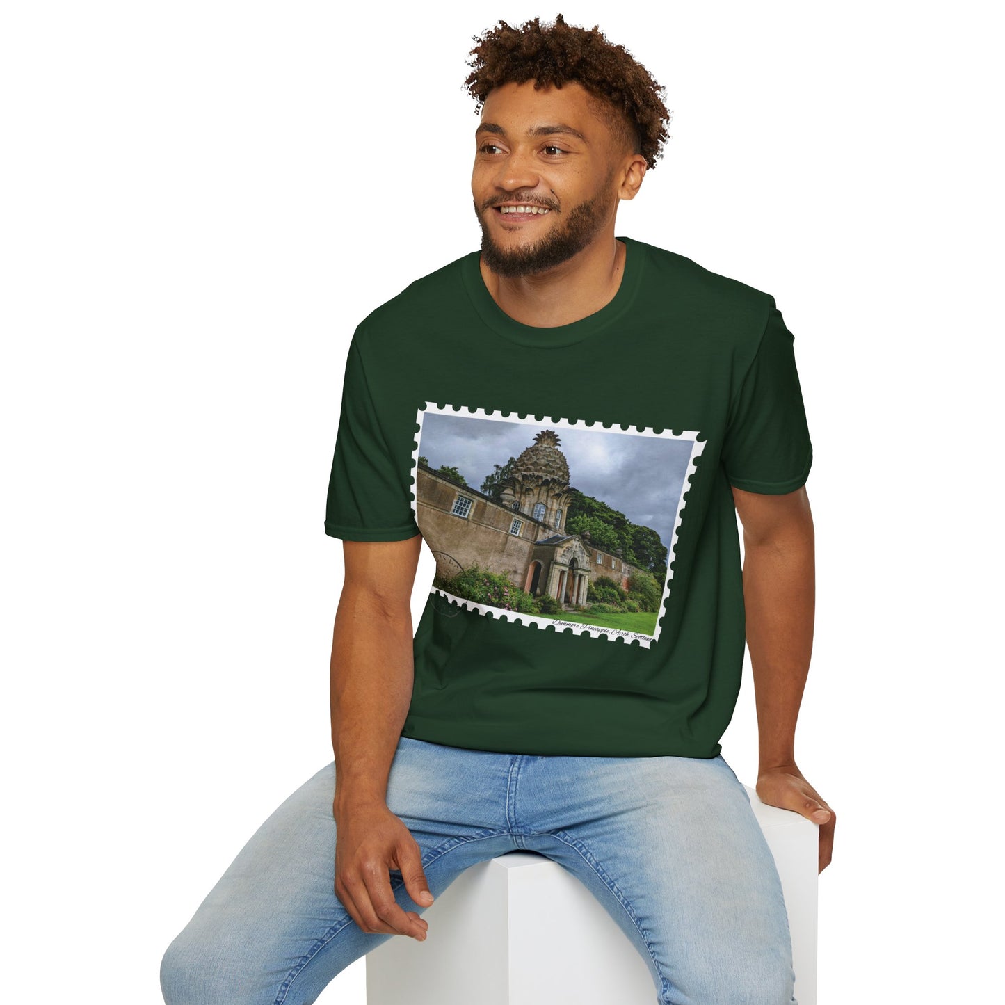 تي شيرت Postcard Dunmore Pineapple Photo Softstyle، تي شيرت للجنسين، قميص اسكتلندا، ألوان مختلفة