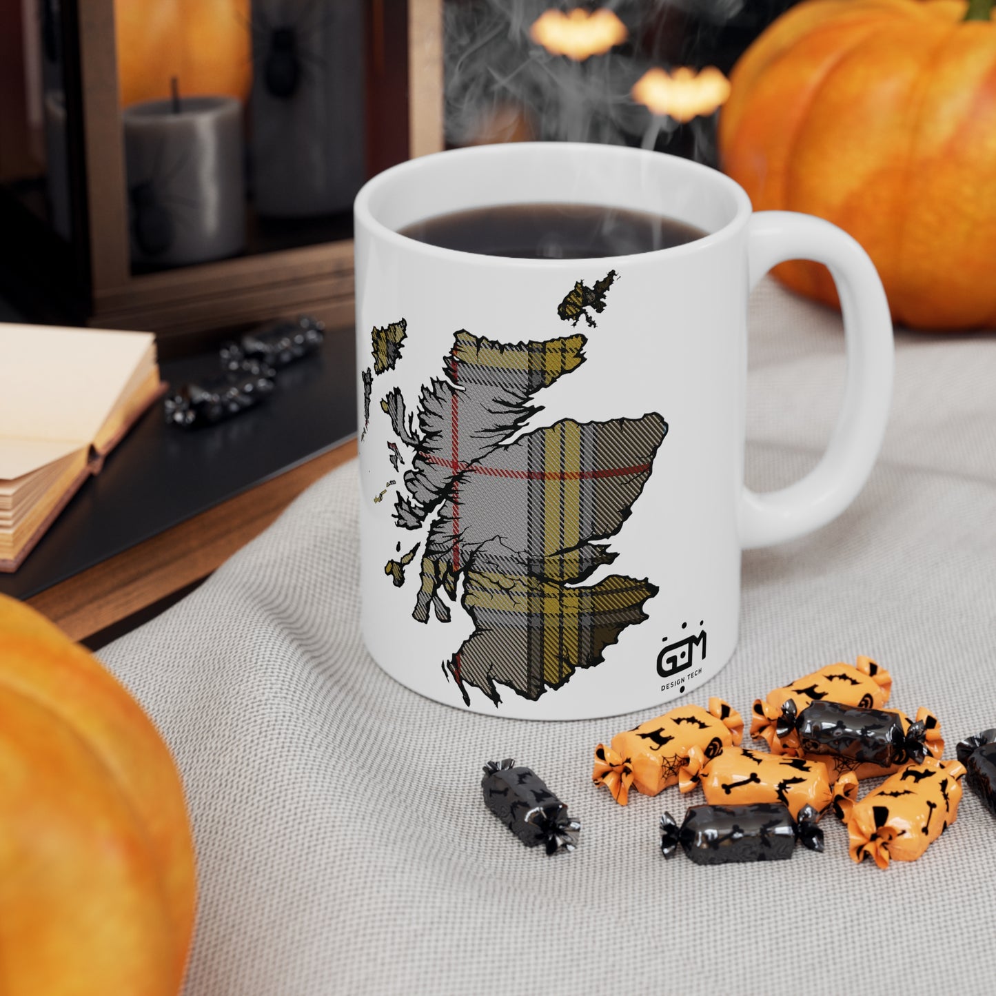 Buchanan Tartan Scotland Map Mug, Coffee Cup, Tea Cup, Scotland, White