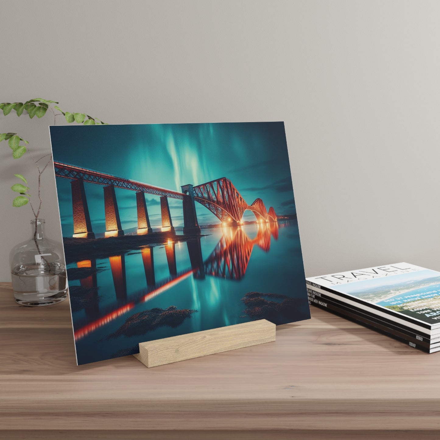 Forth Rail Bridge Northern Lights Gallery Stand, Oak Picture Stand, Scotland Art, Scenery, Landmarks, Various Sizes