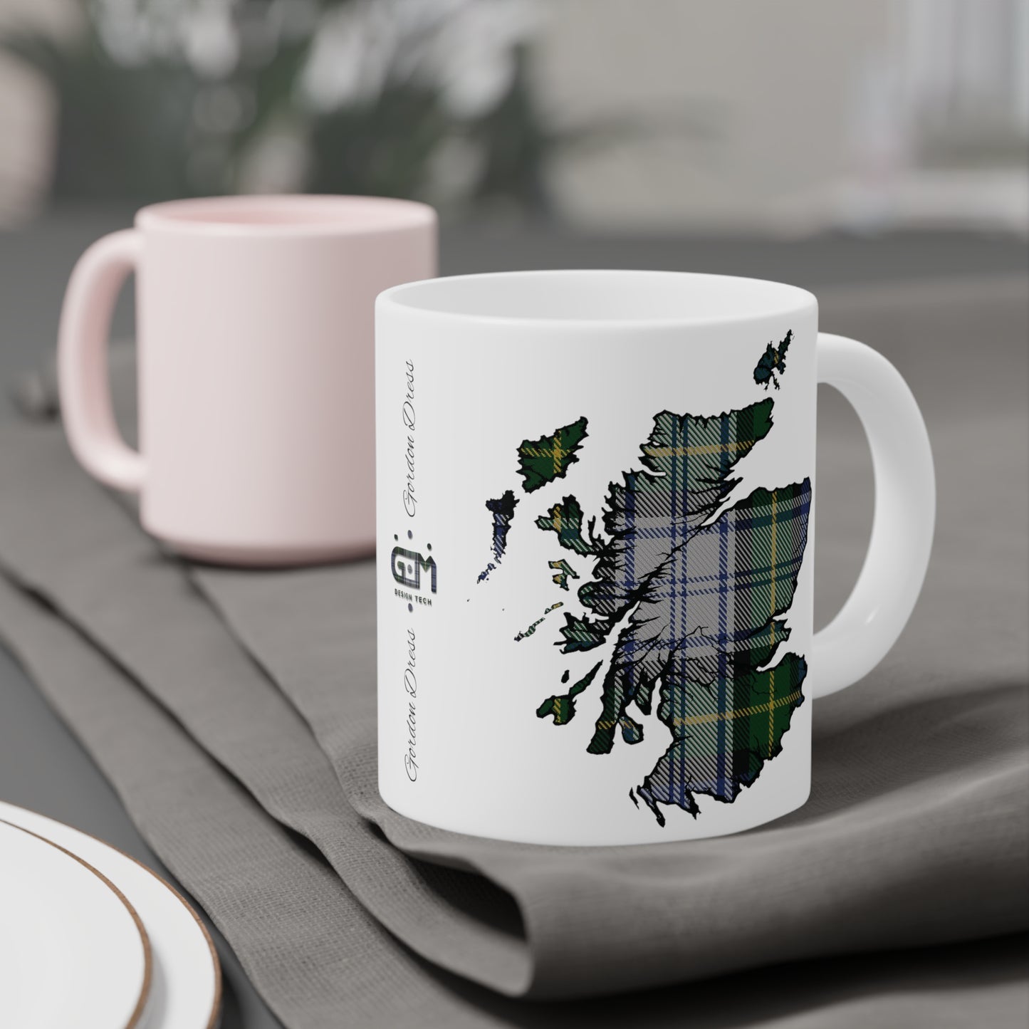 Scotland Tartan Map Mug - Gordon Dress Tartan, Various Sizes