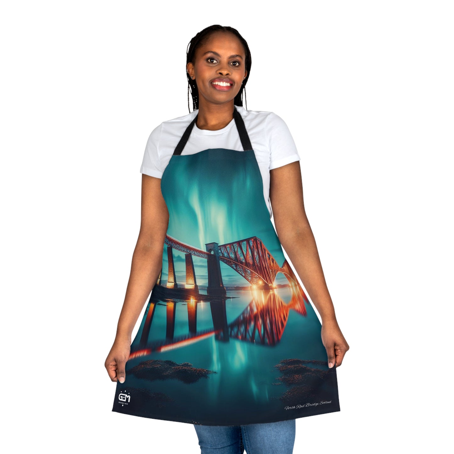 Forth Rail Bridge Northern Lights Tablier, Art écossais, Monuments écossais, Nature écossaise, Vêtements de cuisine, Accessoire de chef