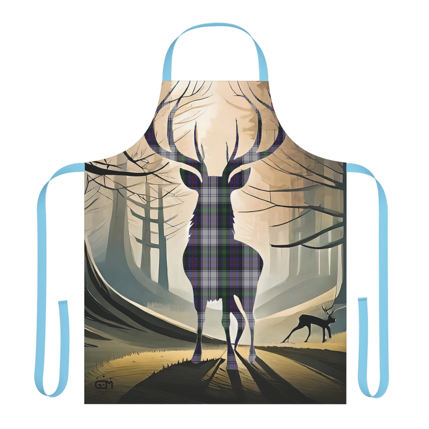 Tartan Stag Woodland Scene Apron - Argyle Dress Tartan, Scottish Cooking Apparel, Chef Accessory