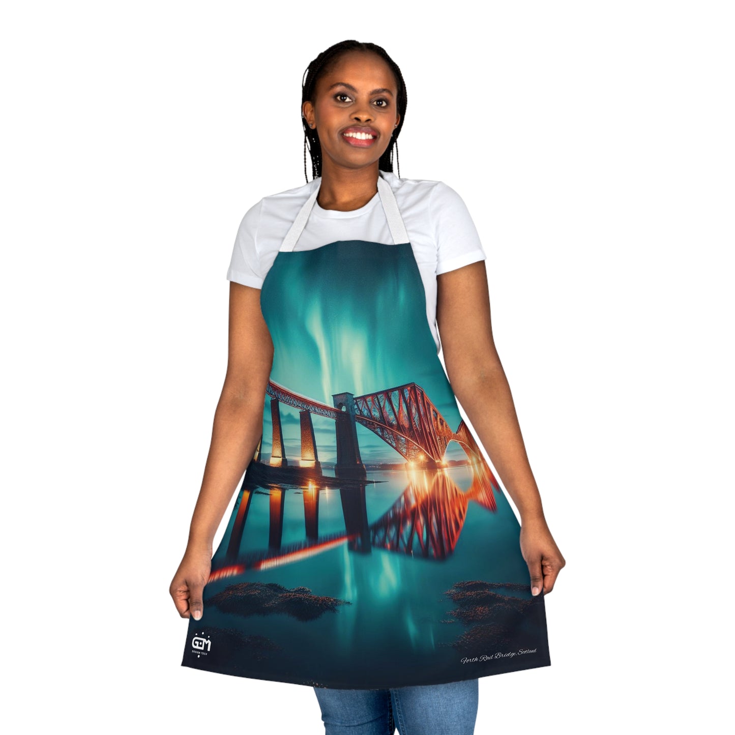 Forth Rail Bridge Northern Lights Tablier, Art écossais, Monuments écossais, Nature écossaise, Vêtements de cuisine, Accessoire de chef