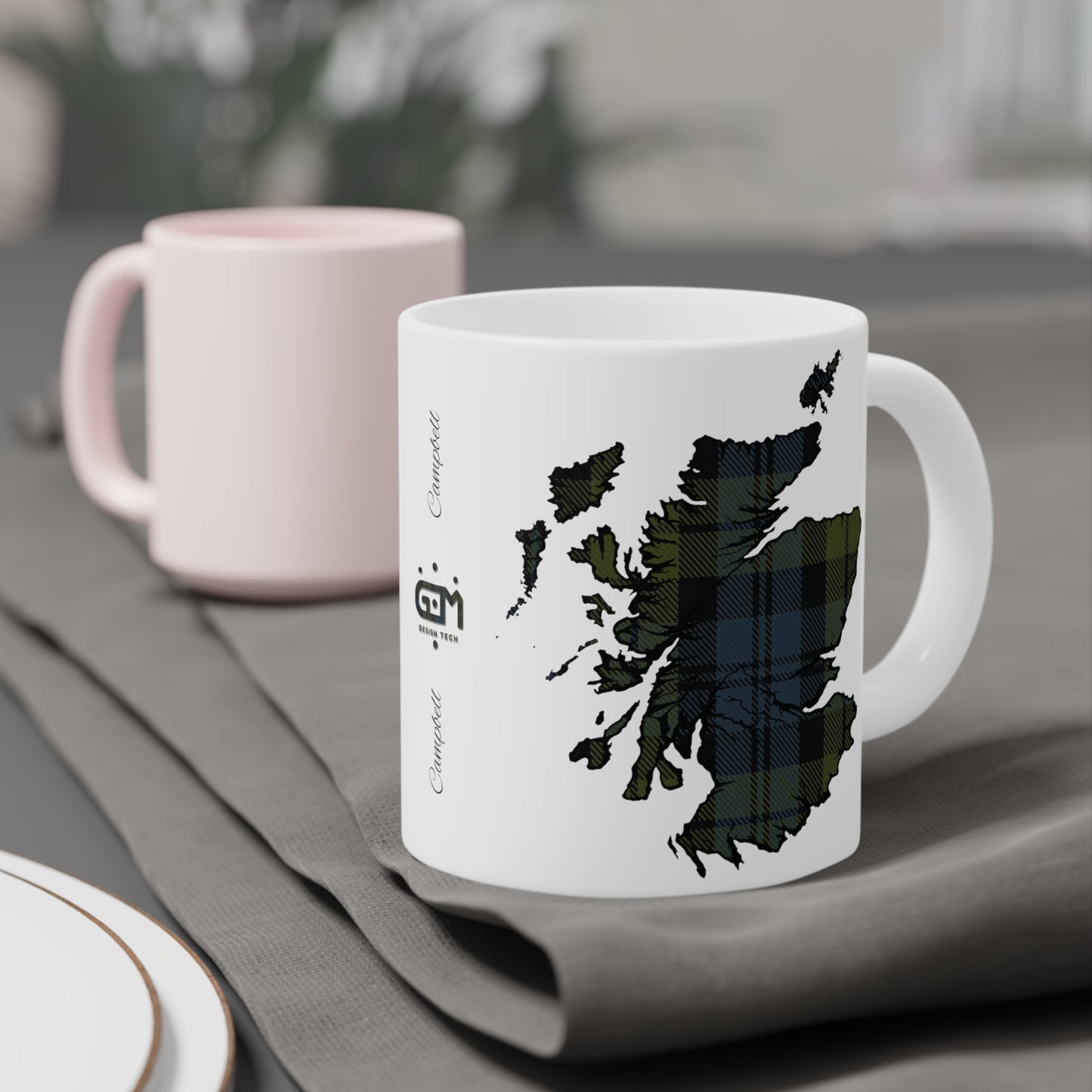 Scotland Tartan Map Mug - Campbell Tartan, Various Sizes