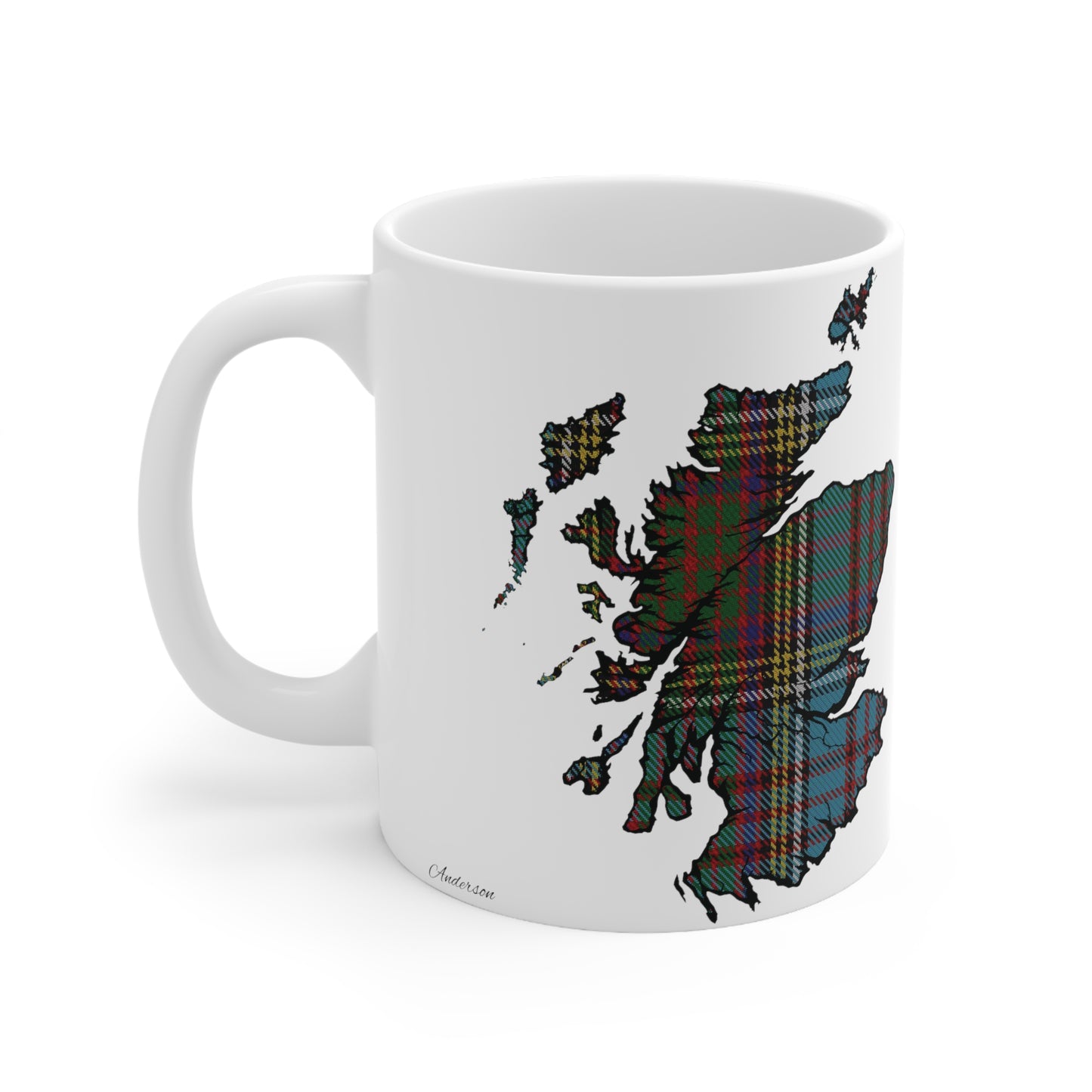 Anderson Tartan Scotland Map Mug, Coffee Cup, Tea Cup, Scotland, White