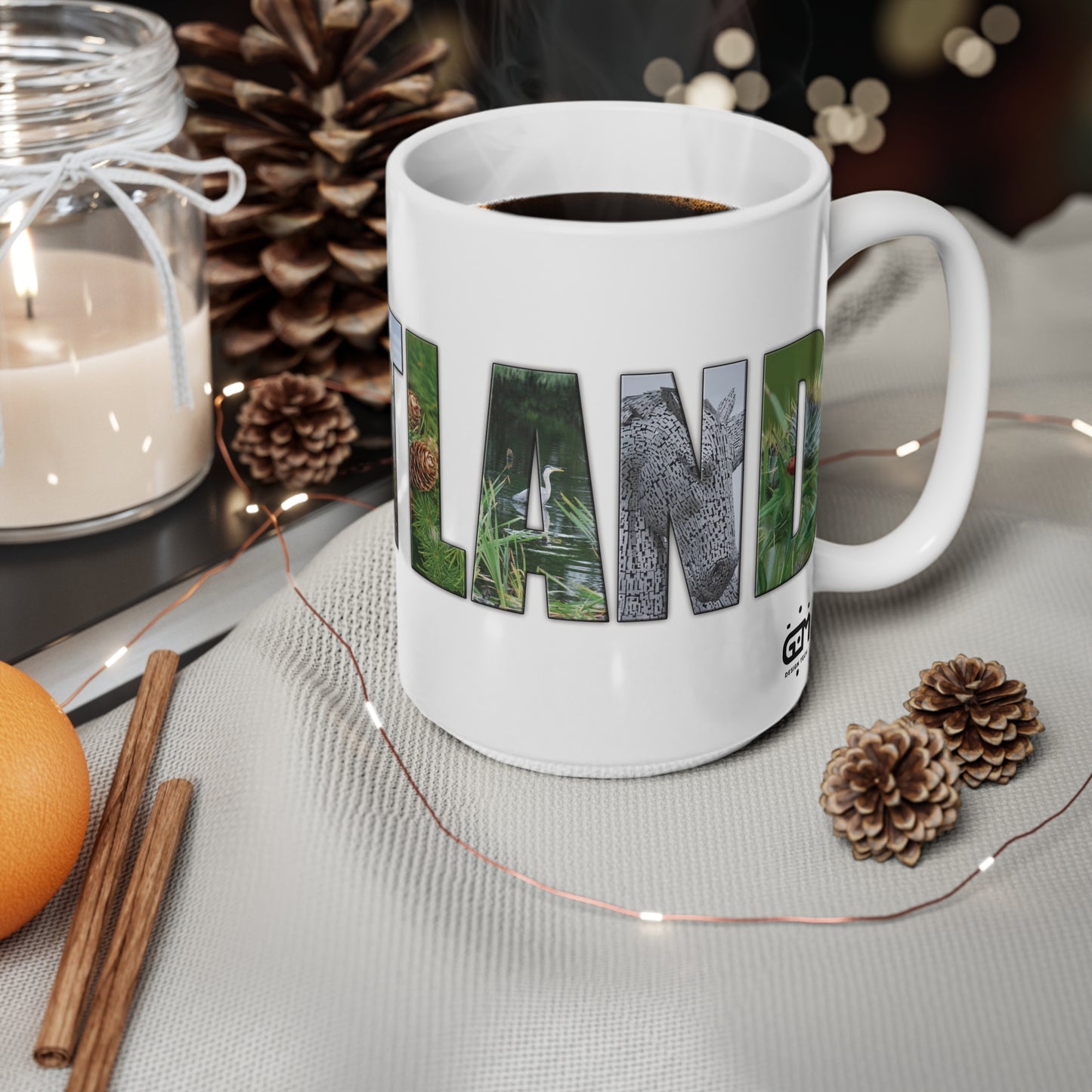 كوب صور اسكتلندا، فنجان قهوة، فنجان شاي، الفن الاسكتلندي، المعالم الاسكتلندية، الطبيعة الاسكتلندية، أبيض