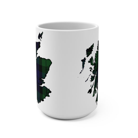 Scotland Map Mug 15oz, Black Watch Tartan