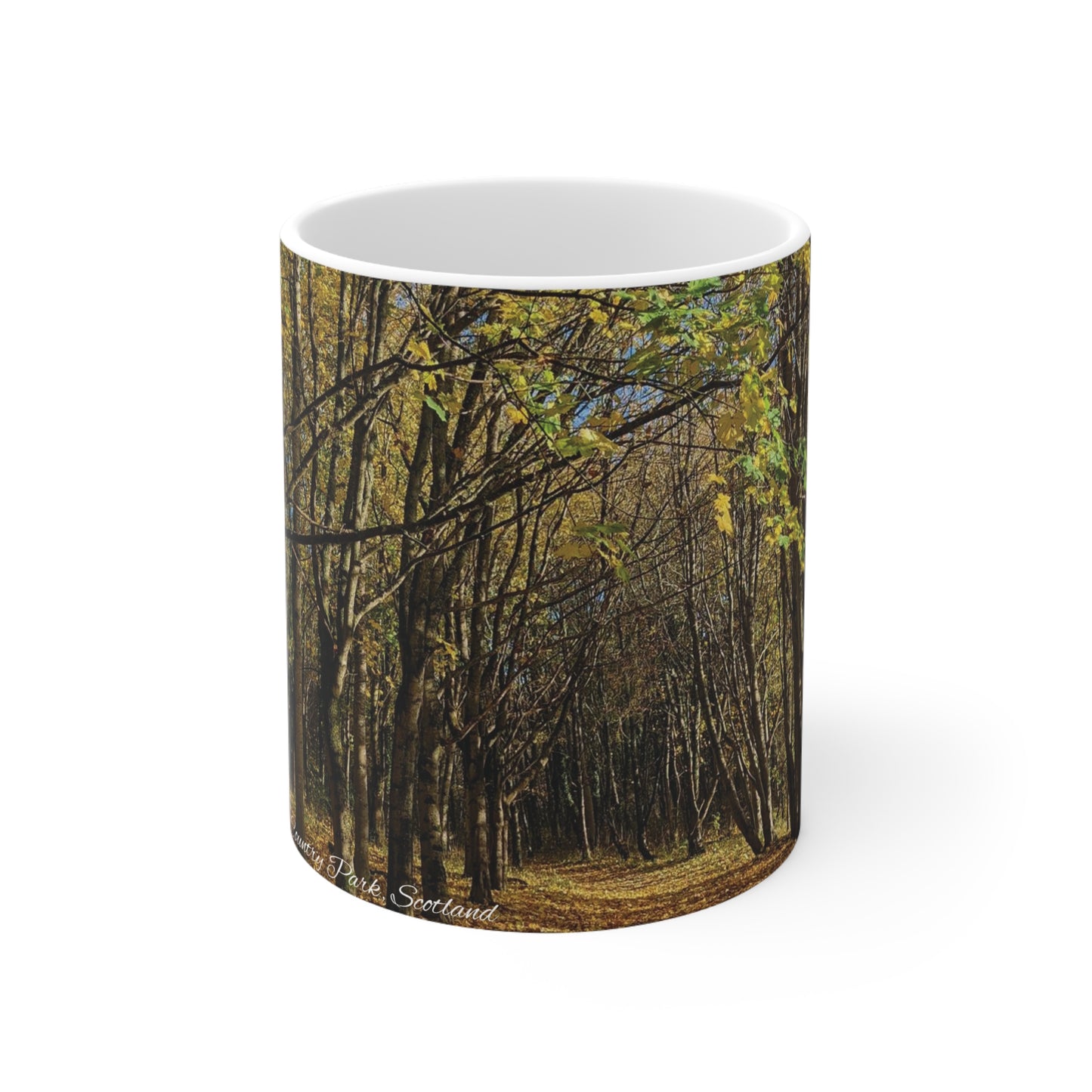 Automne en Écosse Photo Mug, Tasse à café, Tasse à thé, Art écossais, Parcs écossais, Strathclyde Country Park, Nature, Blanc