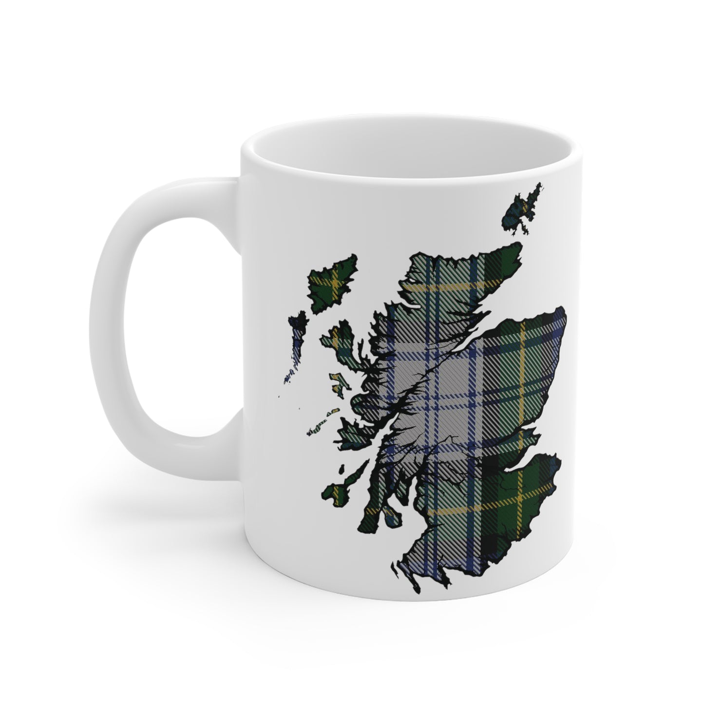 Scotland Tartan Map Mug - Gordon Dress Tartan, Various Sizes