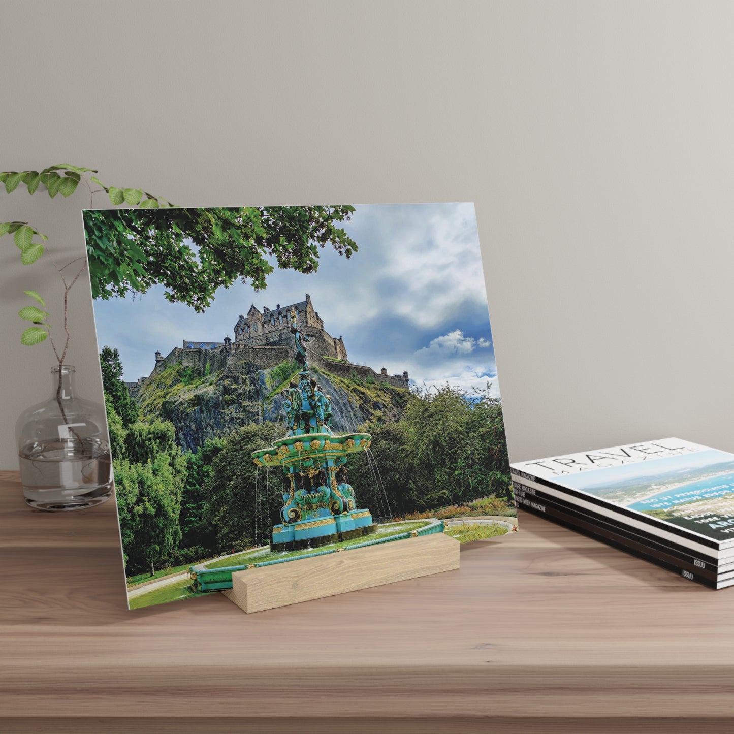 Photo Collection Gallery Stand Ross Fountain & Edinburgh Castle, Oak Picture Stand, Scotland Art, Scenery, Landmarks, Various Sizes